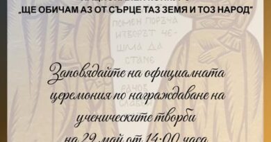 На 29 май 2026г. отчитат Националния конкурс „Ще обичам аз от сърце таз земя и тоз народ“