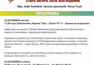 Стара Загора посреща за 43-ти път Националния младежки конкурс за поезия „Веселин Ханчев“ Стара Загора посреща за 43-ти път Националния младежки конкурс за поезия „Веселин Ханчев“